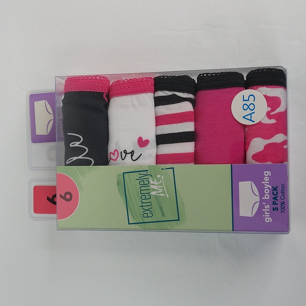 Extremely Me girl's 5 pk Boyleg Underwear Size: 6